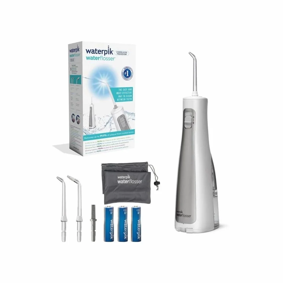 Waterpik Irygator Bezprzewodowy Cordless Freedom, Przenośny, Wodoodporny, Zasilanie Akumulatorowe, Usuwanie Płytki Nazębnej, Idealny w Podróży i do Małych Łazienek, Kolor Biały (WF-03EU010)
