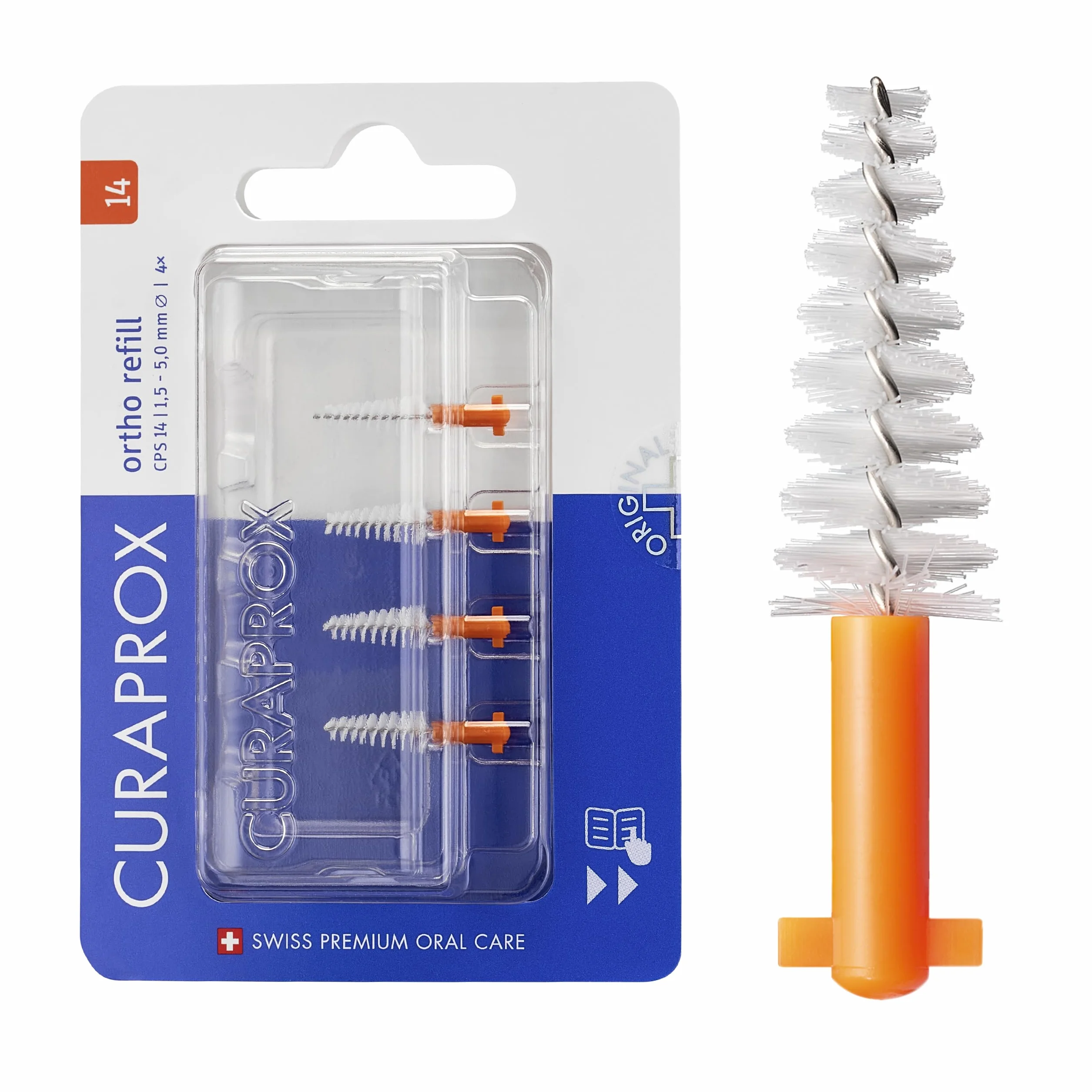 Curaprox Interdental Brush Refill Ortho Size 14 4-Pack Ultra-cienkie włókna pomarańczowy