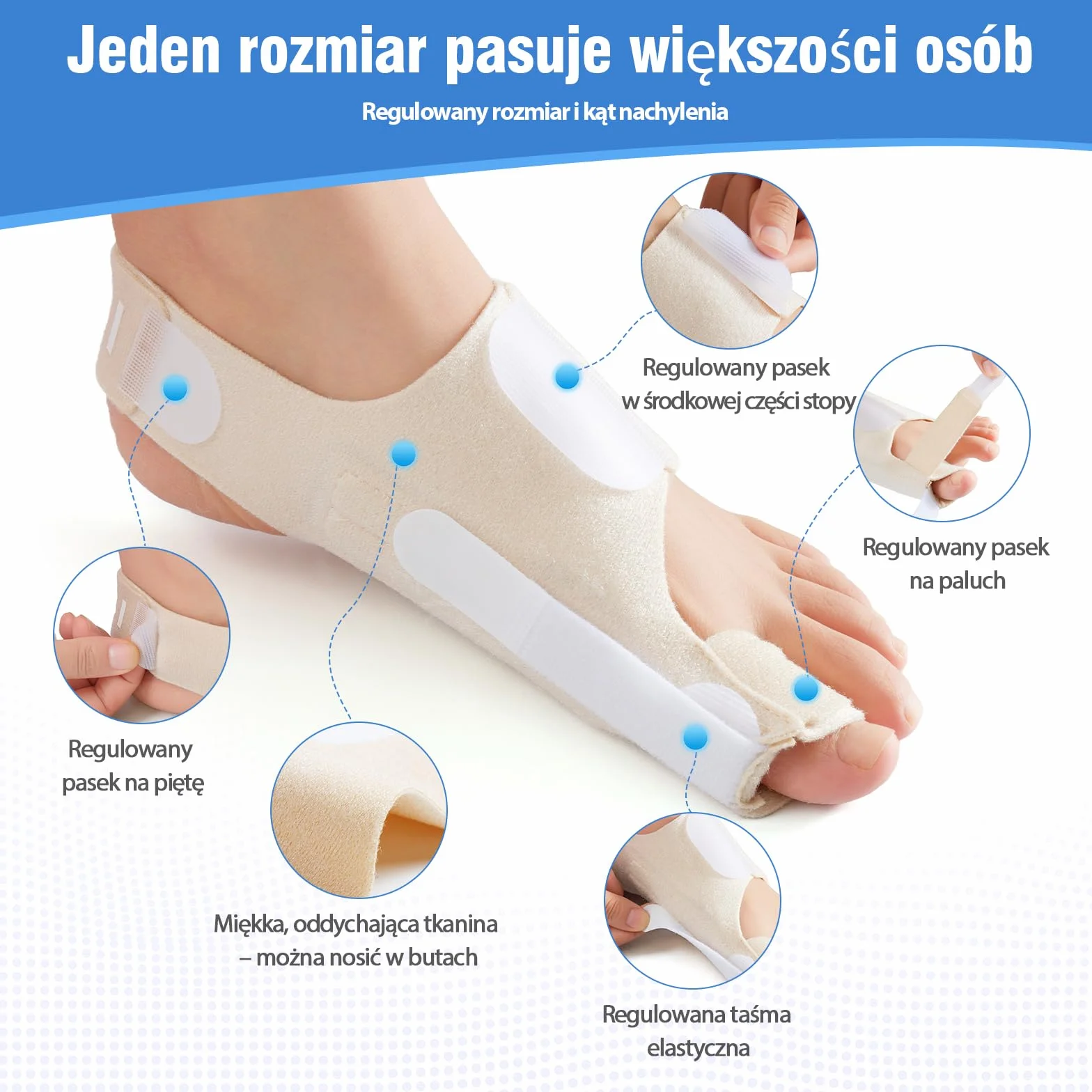 Regulowana szyna na haluksy z poduszką żelową – Korektor palucha koślawego, 1 para