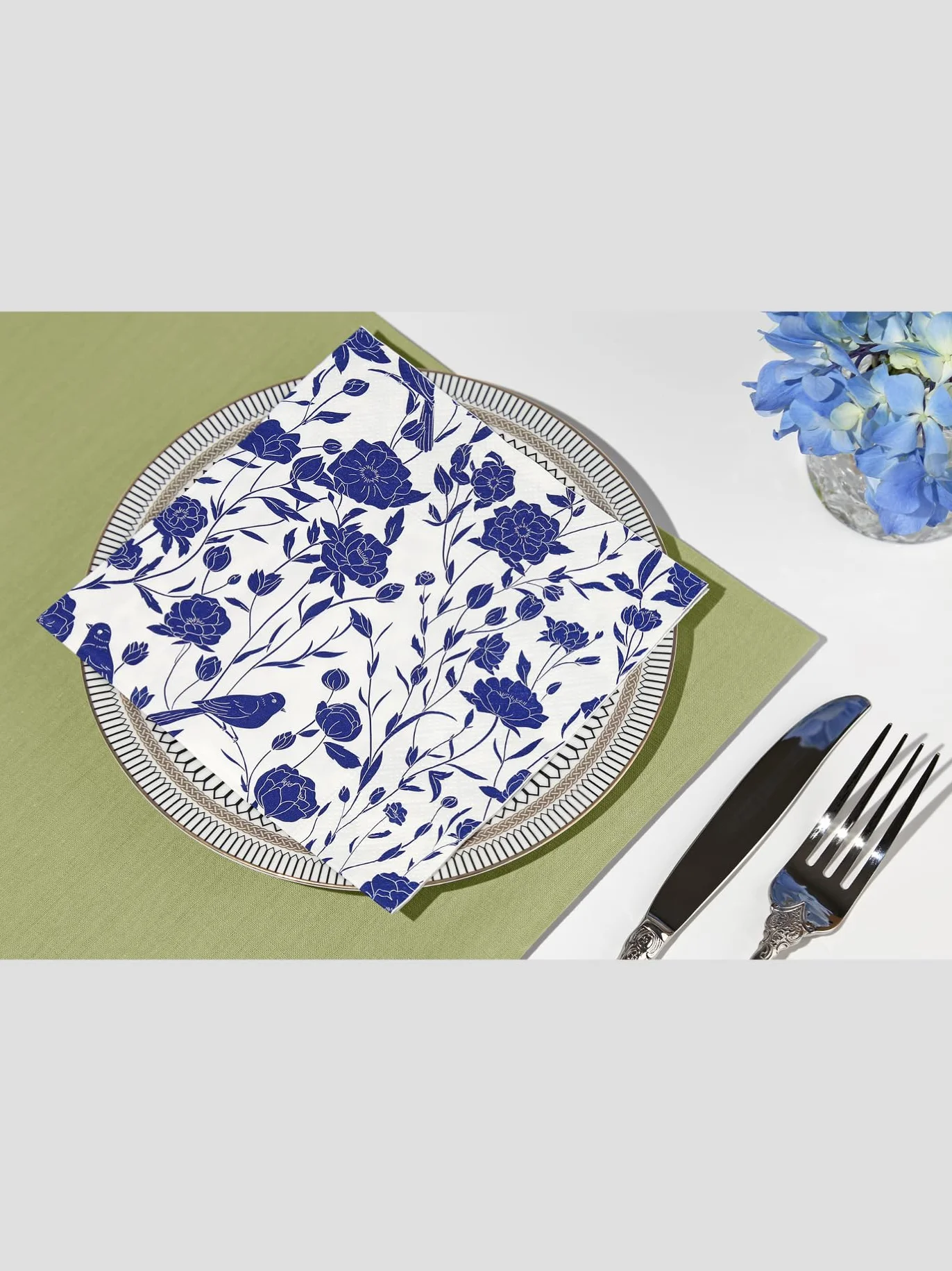 Designerskie serwetki papierowe, 3-warstwowe, 16,5 x 16,5 cm, jednorazowe, dekoracyjne, niebiesko-białe, porcelanowe, obiadowe, koktajlowe, na wesele, urodziny, przyjęcie rocznicowe, baby