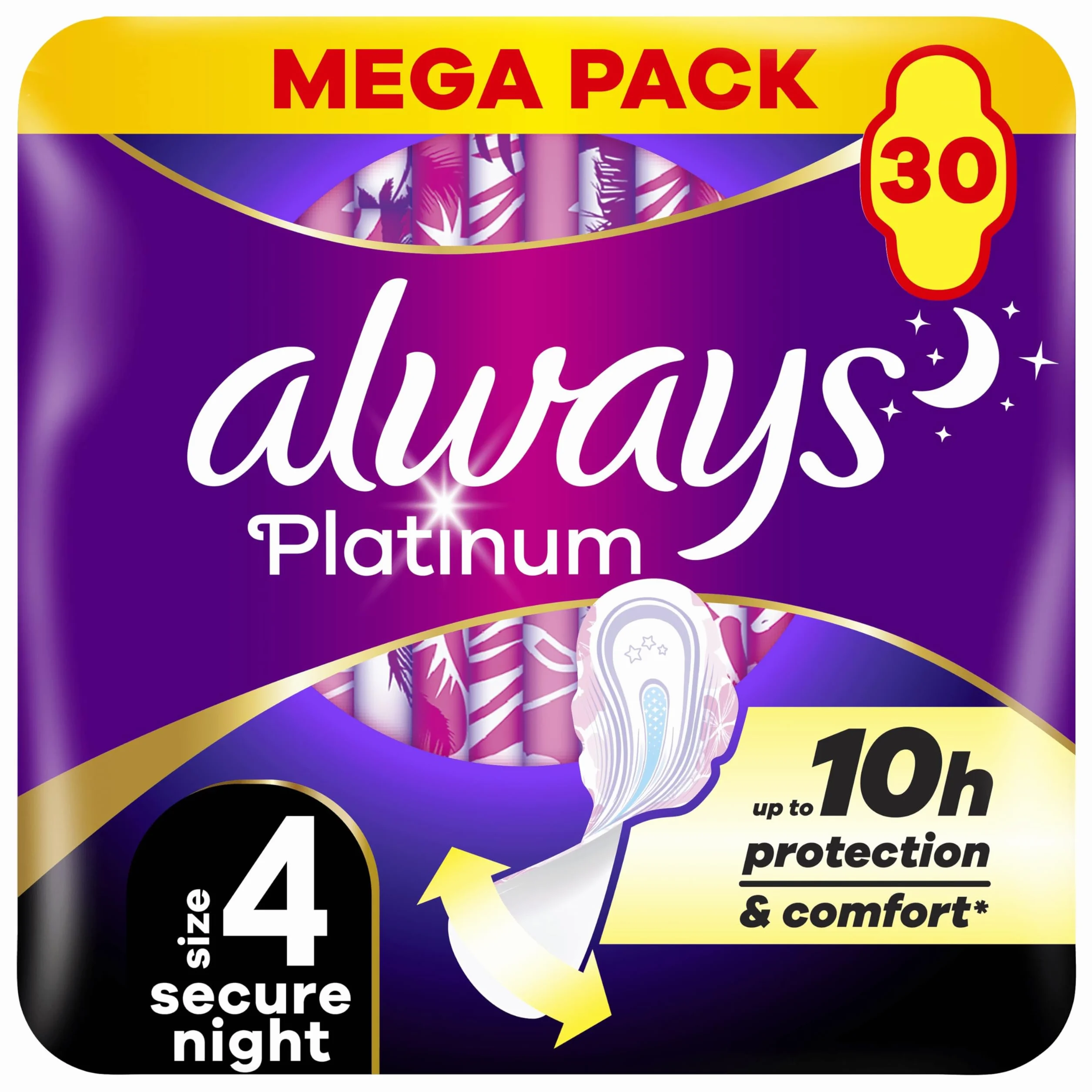 Always Platinum Secure Night Podpaski ze skrzydełkami rozmiar 4 30 sztuk