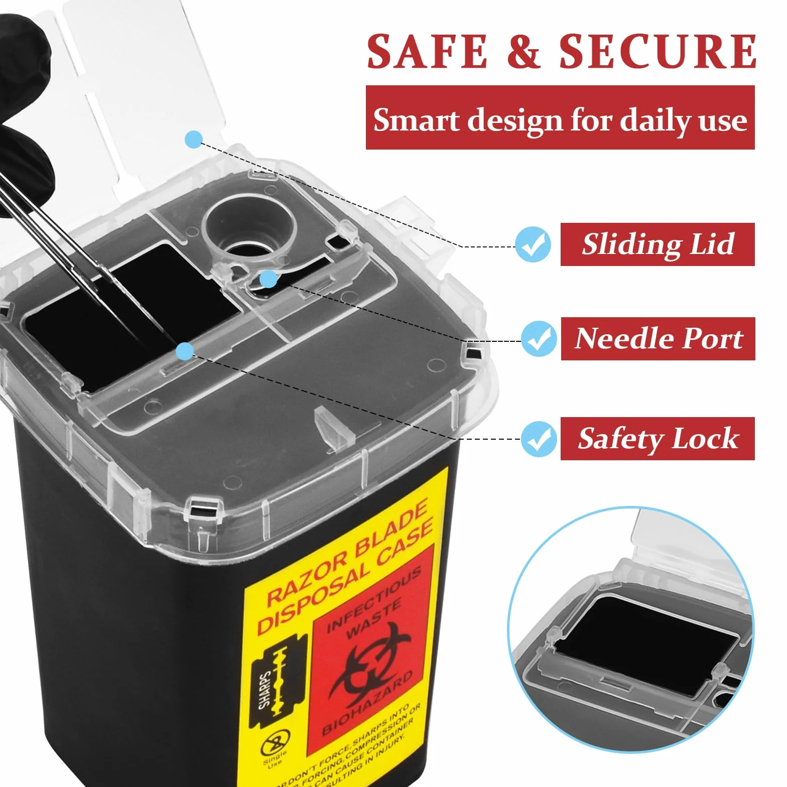 ATOMUS 2 szt. 1 l Black Tattoo Plastic Sharps Container Needle Disposal Bin with Lid
