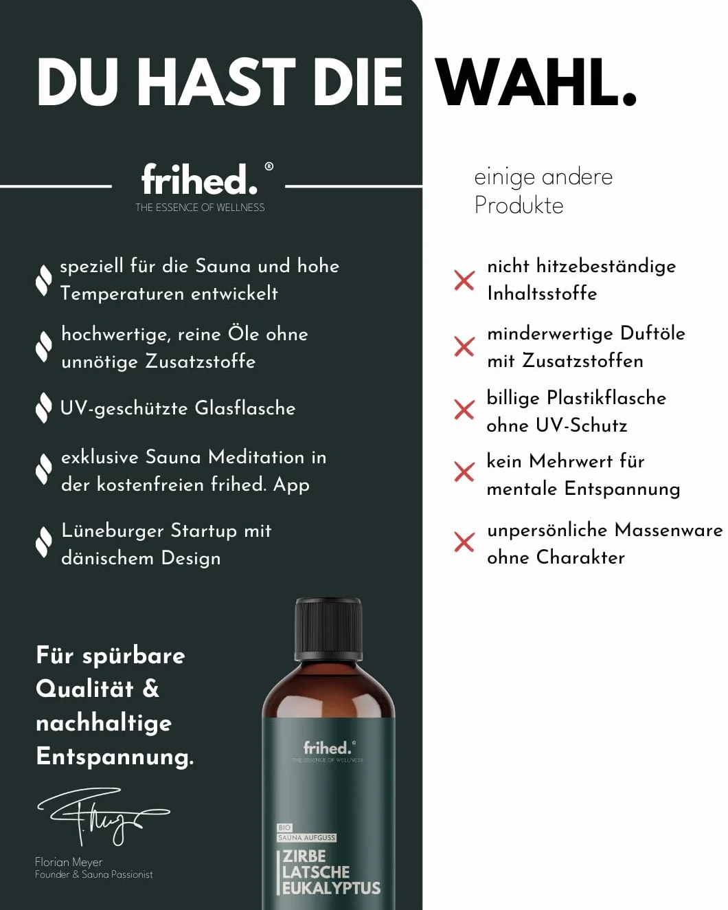 frihed.® Napar do sauny bio z aplikacją do medytacji, środek do zaparzania wszystkich rodzajów sauny, długotrwały zapach sauny, bardzo wysokiej jakości olej, pomysł na prezent (limba, kosmyka i