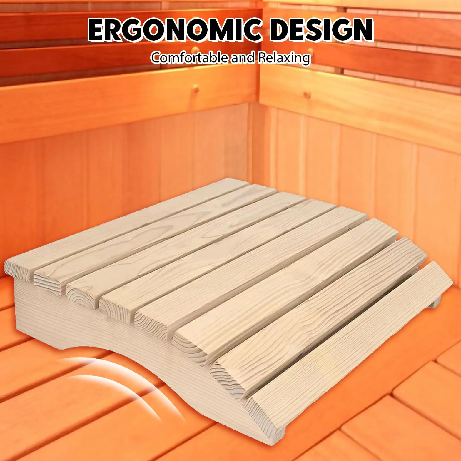Ergonomiczny zagłówek do sauny, wytrzymały, drewniany, wygodne oparcie, akcesoria do sauny beczkowej, łaźni parowej lub Home SPA, 35 x 32 x 8,5 cm