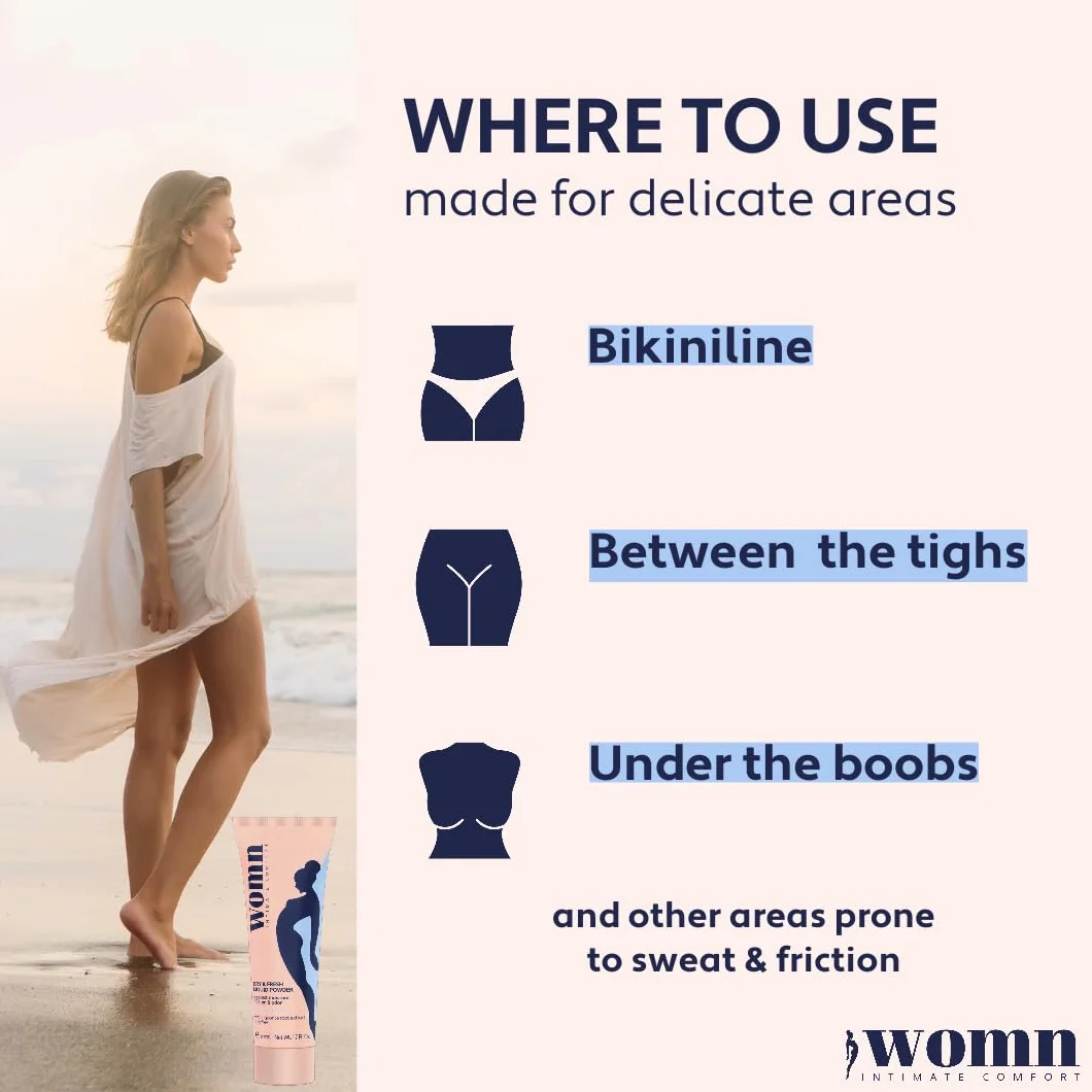 womn Intimate Comfort Dry & Fresh Liquid Powder – płynny puder do ciała, bez talku, przeciw wilgoci, otarciom i nieprzyjemnym zapachom, 50 ml