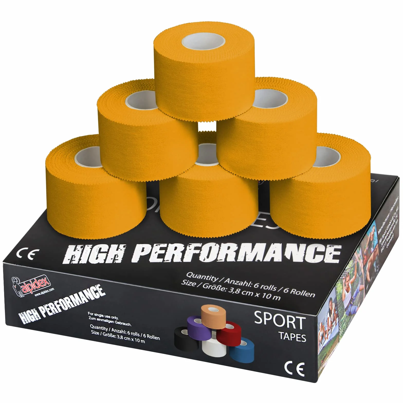 ALPIDEX 6 x Taśma Sportowa Sztywna Kolory do Wyboru 3,8 cm x 10 m Sport Tape Taśma Klejąca Zestaw Rolek Taśmy Sportowej