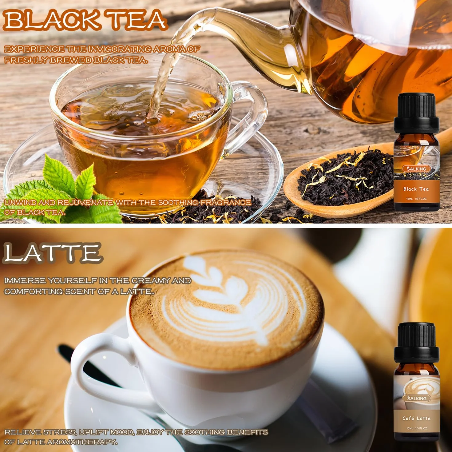 SALKING Café zestaw olejków eterycznych, zestaw prezentowy do aromaterapii, czyste olejki zapachowe do dyfuzora, lampy zapachowe, nawilżacz powietrza, 6 x 10 ml (naleśniki jagodowe, kawa, latte