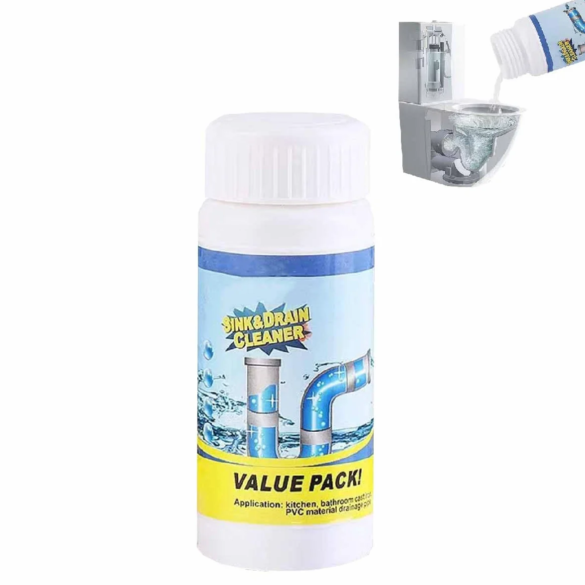 Sink and Drain Cleaner, Powerful Pipe Unclogging Agent for Kitchen, Tubs, Shower Drains (1pcs)