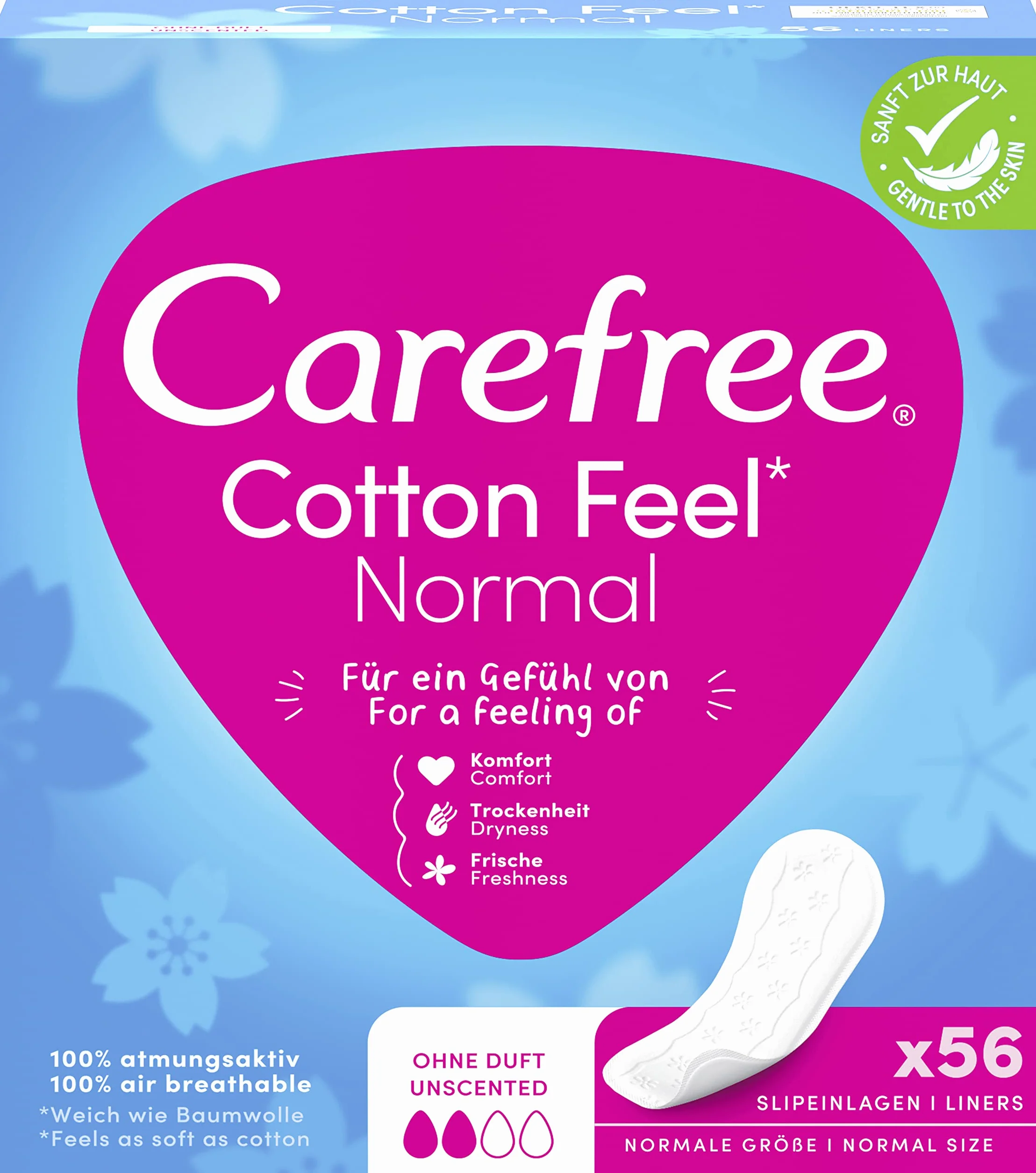 Carefree Cotton Feel Normal wkładki do majtek, 56 szt. (Opakowanie 1 szt.) (Opakowanie może się różnić)