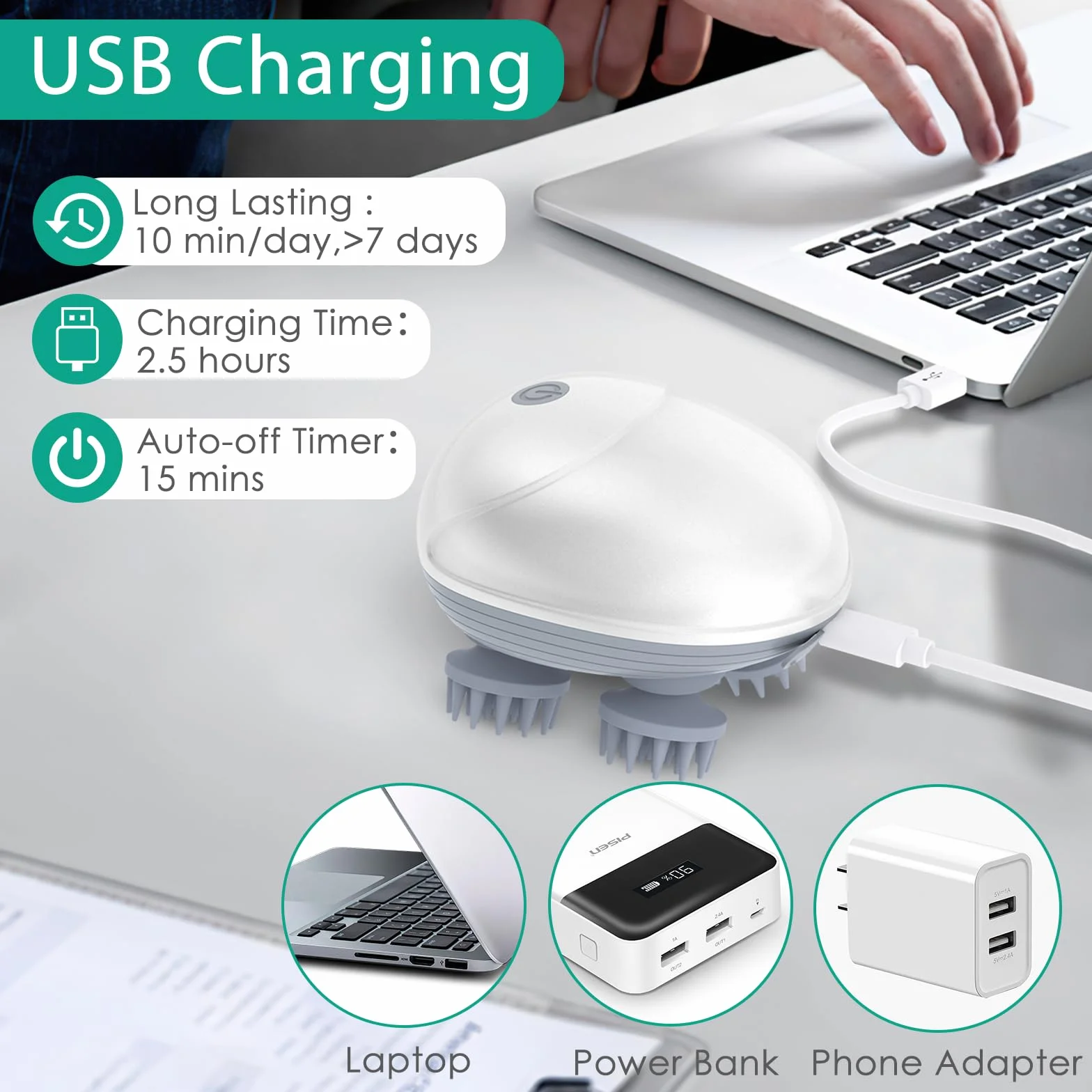 ORIA Elektryczne Urządzenie do Masażu Głowy i Zwierząt Domowych, Bezprzewodowe, Przenośne, do Całego Ciała, Ładowanie USB, 5 Trybów, 8