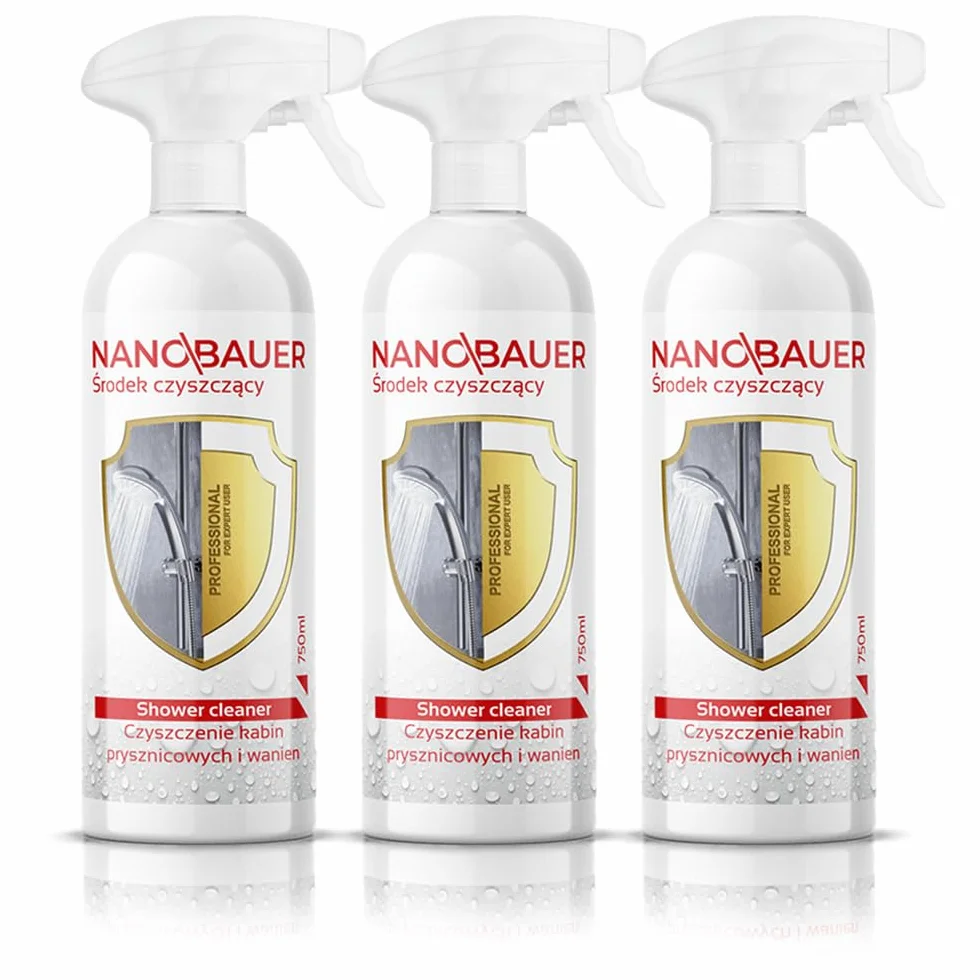 3x Supermocny i skuteczny środek czyszczący do kabin prysznicowych | NANOBAUER Shower Cleaner | Środek czyszczący do kabin prysznicowych do usuwania kamienia | Pojemność 750ml