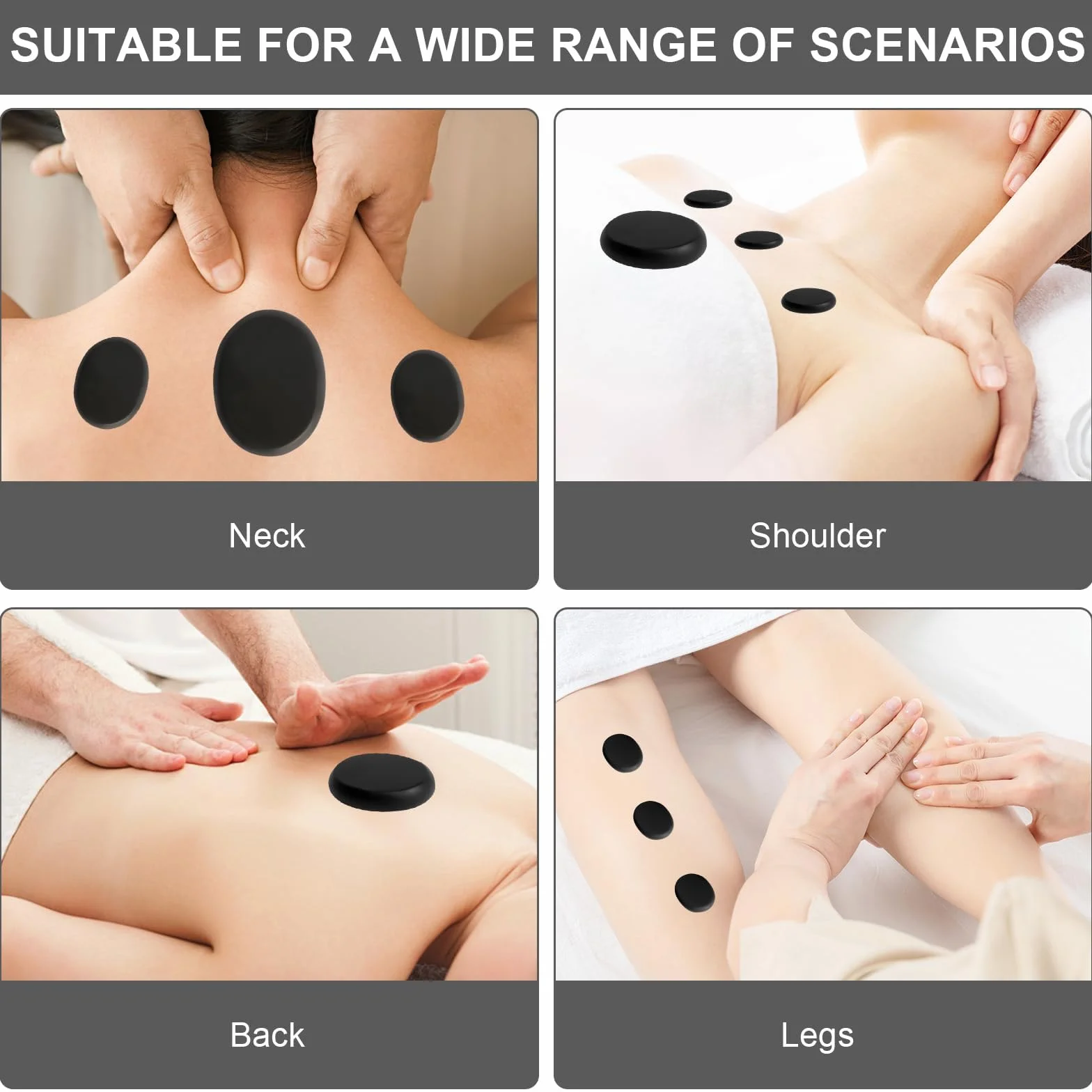 Hot Stone zestaw do masażu, 9 sztuk, kamienie bazaltowe, duże kamienie do masażu, kamienie do masażu, nadają się do spa, dla użytkowników prywatnych, do masażu, relaksu