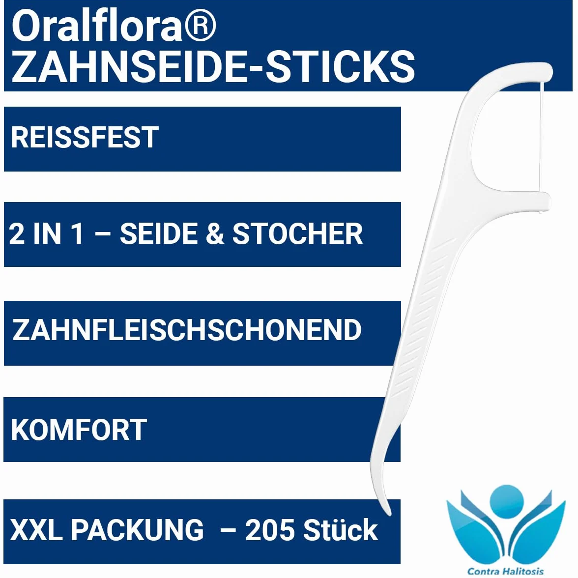 Oralflora 205 szt. nici dentystyczne z wykałaczką 2 w 1 – patyczki do czyszczenia przestrzeni międzyzębowej