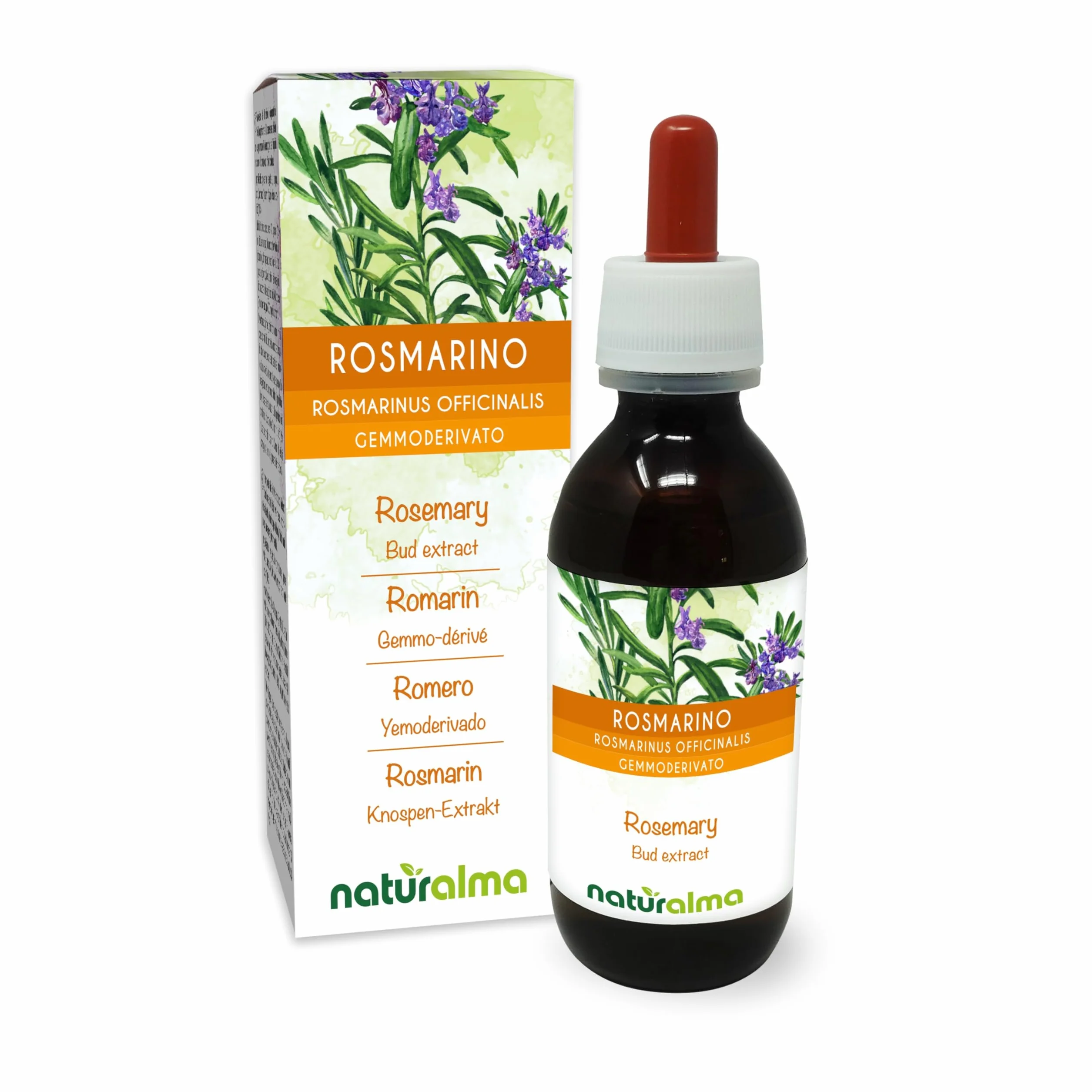 Rozmaryn lekarski (Rosmarinus officinalis) Bezalkoholowy ekstrakt ze świeżych pączków Naturalma - Płynny ekstrakt w kroplach 120 ml - Suplement diety - Wegański
