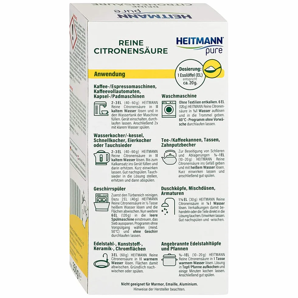 HEITMANN pure czysty kwas cytrynowy Ekologiczny odkamieniacz w proszku, 2 x 350 g