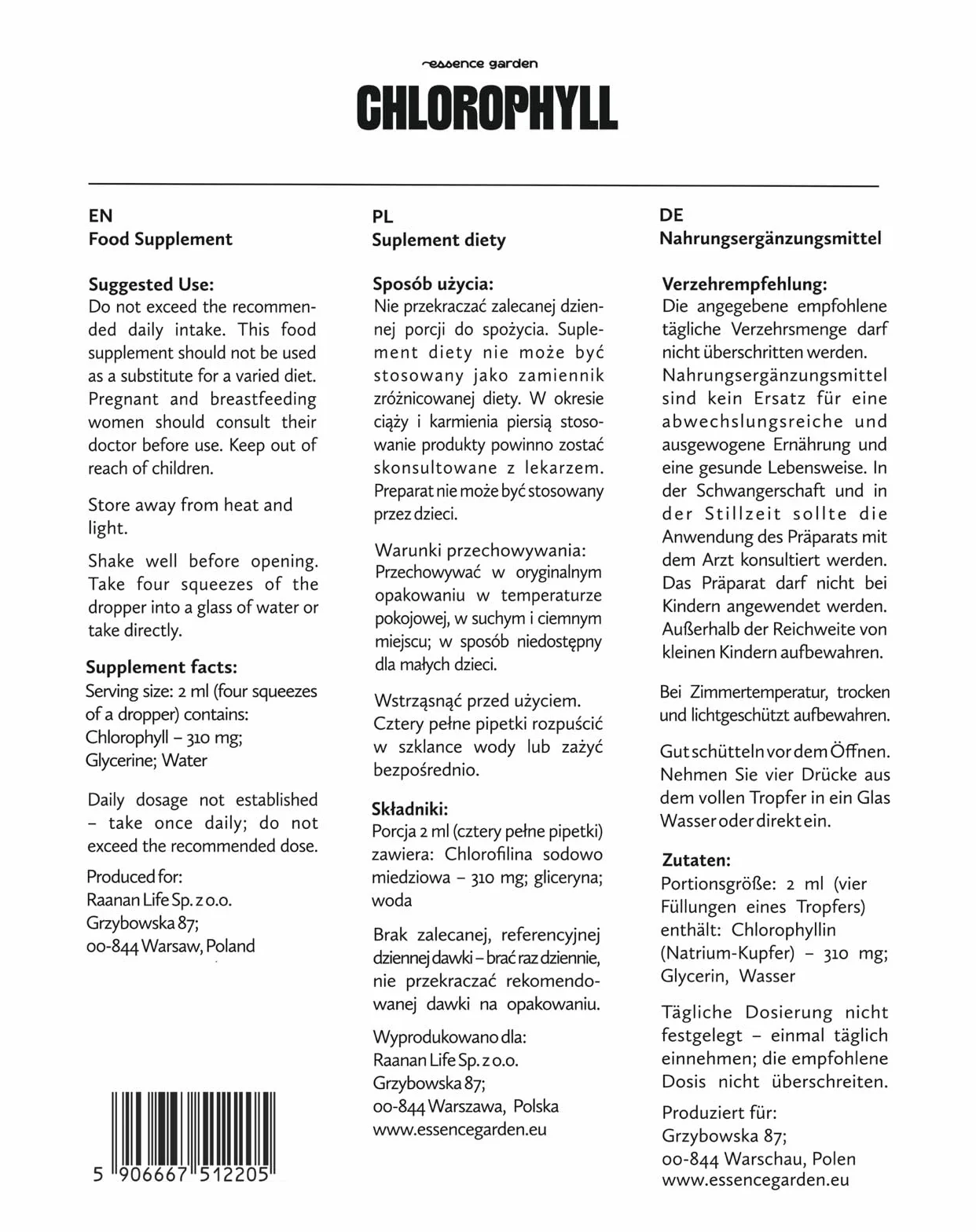 Chlorofil w kroplach 310 mg,Naturalny antyoksydant, Wysoka dawka, Detoks, Oczyszczenie organizmu, 25 porcji, Suplement diety w płynie, 50 ml