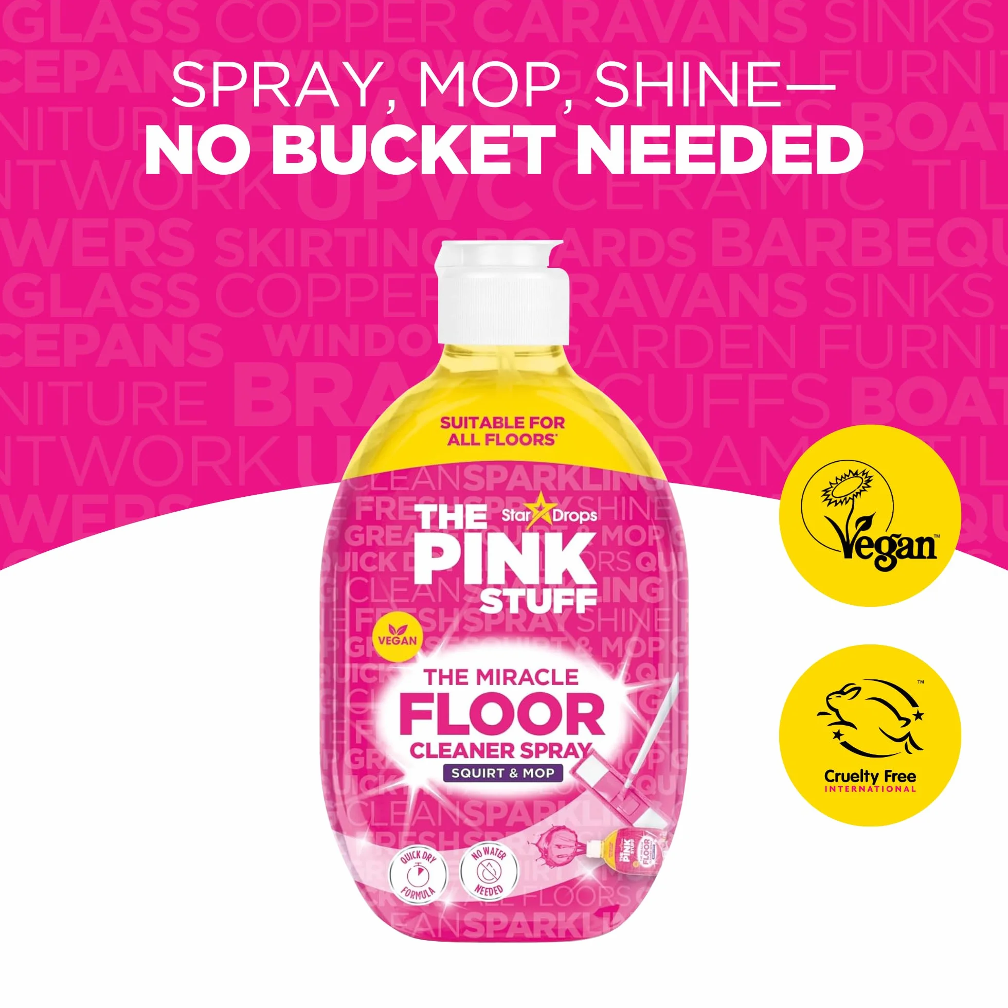 The Pink Stuff Miracle Spray do czyszczenia podłóg, formuła tryskania i mopa do błyszczących czystych podłóg, szybkoschnący, wykończenie bez smug, świeży zapach, przyjazny dla wegan, bez okrucieństwa