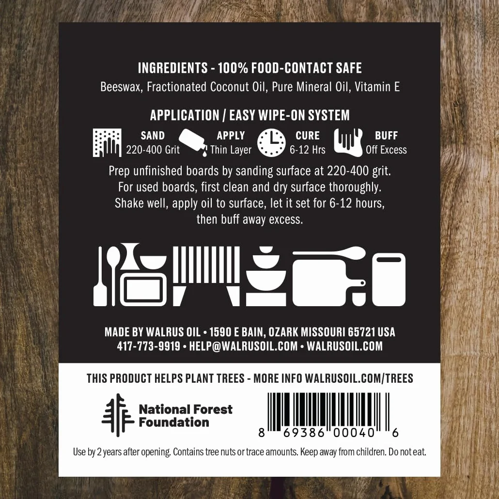 WALRUS OIL - Płyta do cięcia oleju i Wood Butcher Block Oil, butelka 8 oz FDA Food-Safe