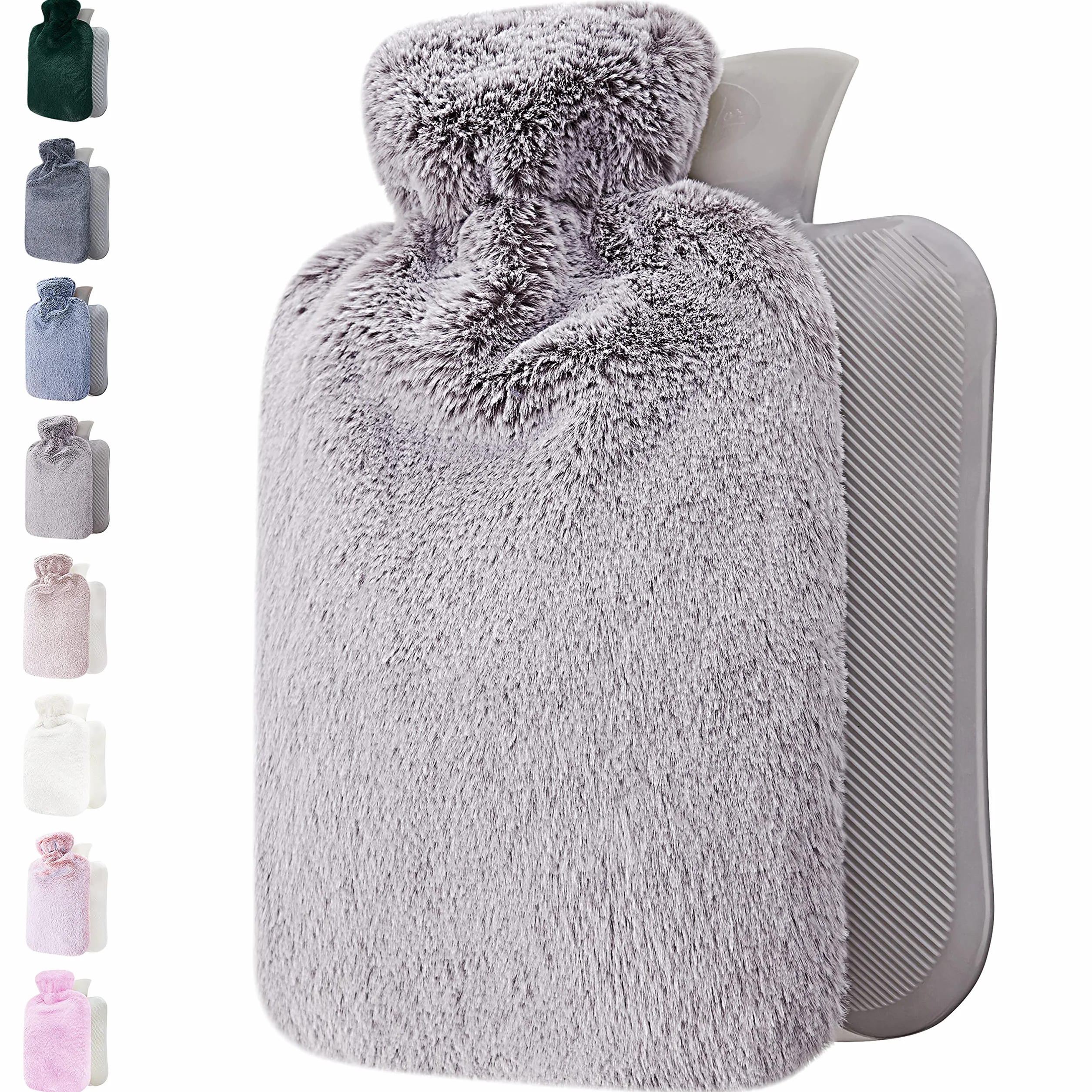 Hot Water Bottle / Termofor - with Soft Premium Fleece Cover - Light Grey, 2L - Heating Pad for Menstrual Cramps and Period Comfort - Hot and Cold Compress