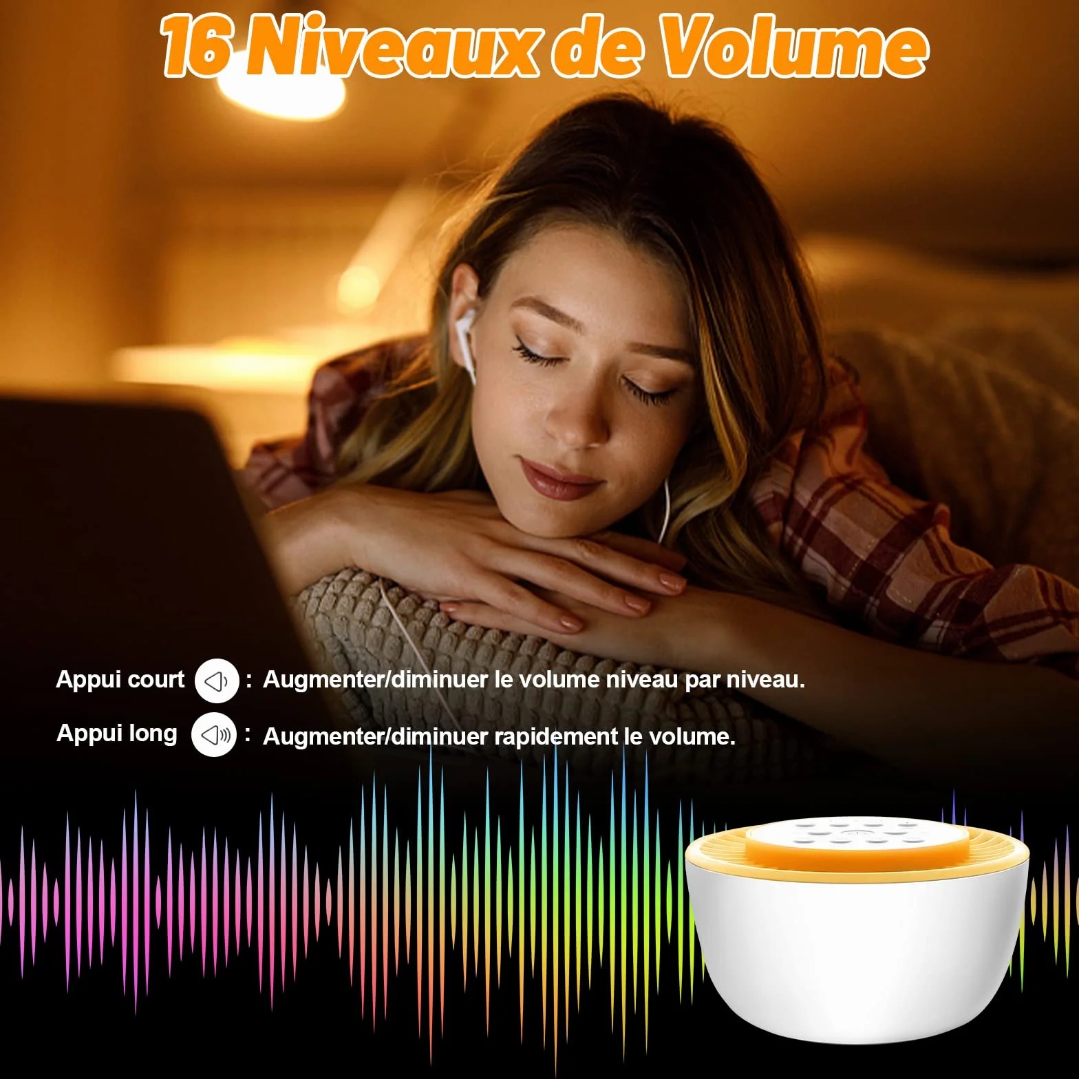 White Noise Machine Przenośny szum dla Niemowląt z 36 Relaksującymi Dźwiękami Funkcją Pamięci i Timerem Zasilany przez USB-C aby Pomóc zasnąć dzieciom i dorosłym