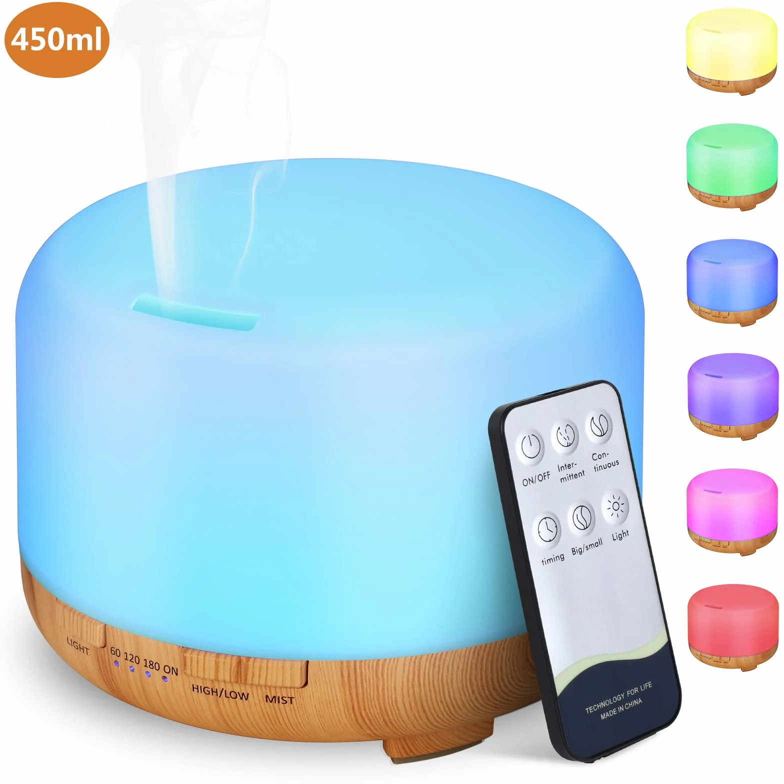 Hianjoo Dyfuzor zapachowy ultradźwiękowy 450 ml z timerem LED 7 kolorów