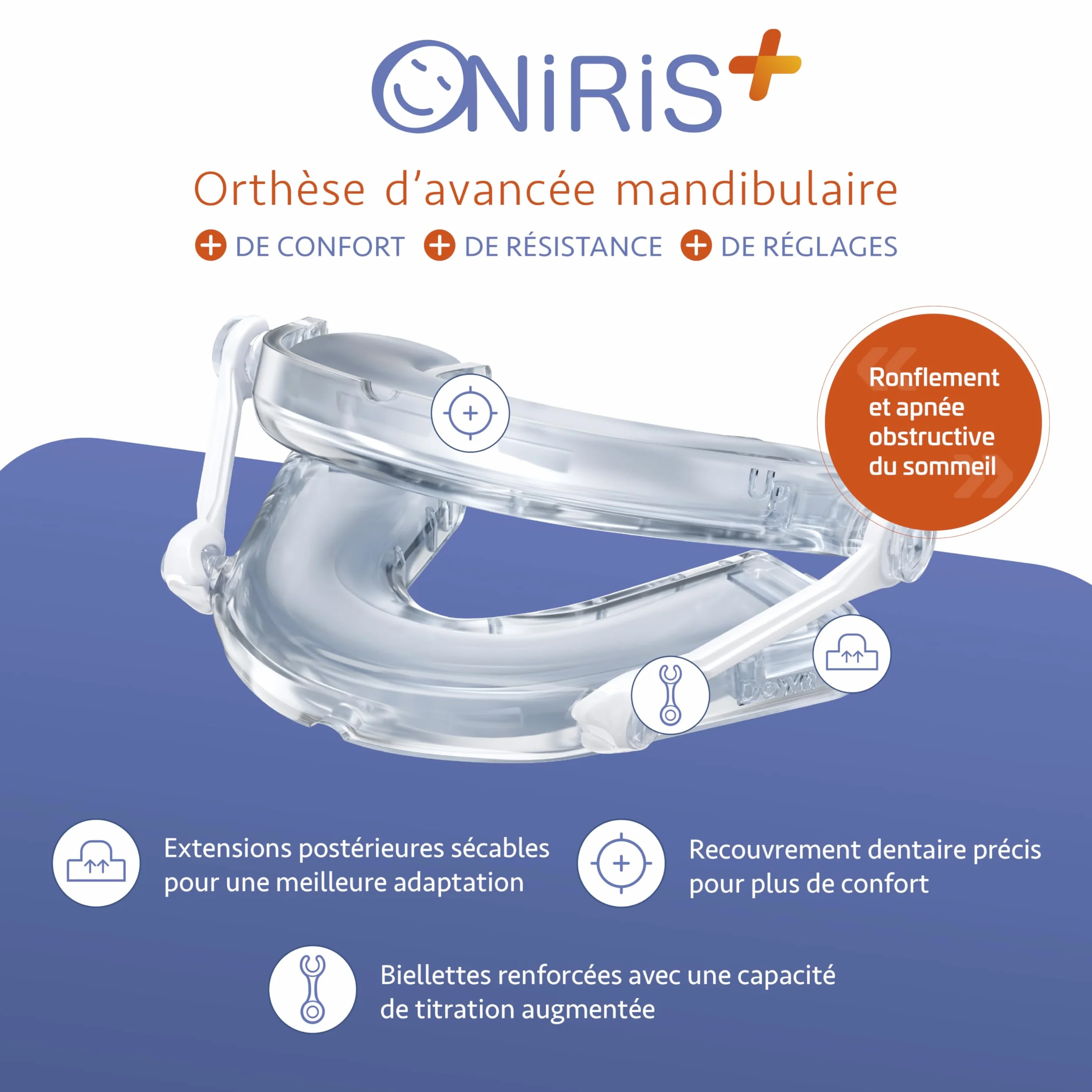 ONIRIS + Orthèse Anti-Ronflement - Validé Cliniquement for l Apnée Du Sommeil - Made in France - Gouttière dentaire - Orthèse d avancée Mandibulaire - Agit sur les causes d'un Mauvais Sommeil