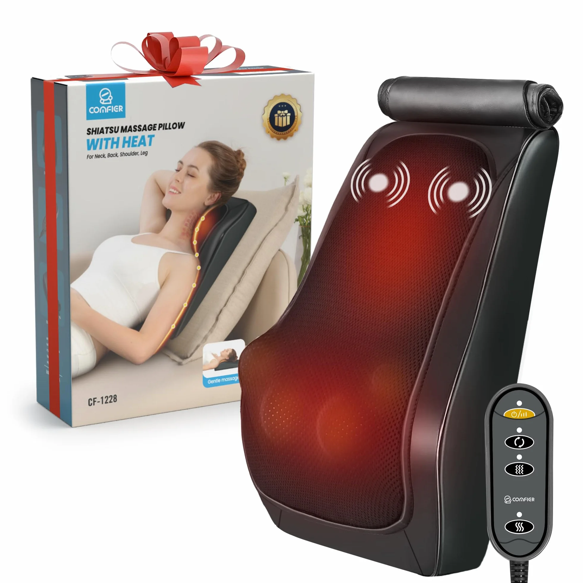 COMFIER Masażer pleców i szyi z ciepłem, masaż 3D z masażem wibracyjnym, masażer shiatsu kark i ramiona, poduszka do masażu, prezenty