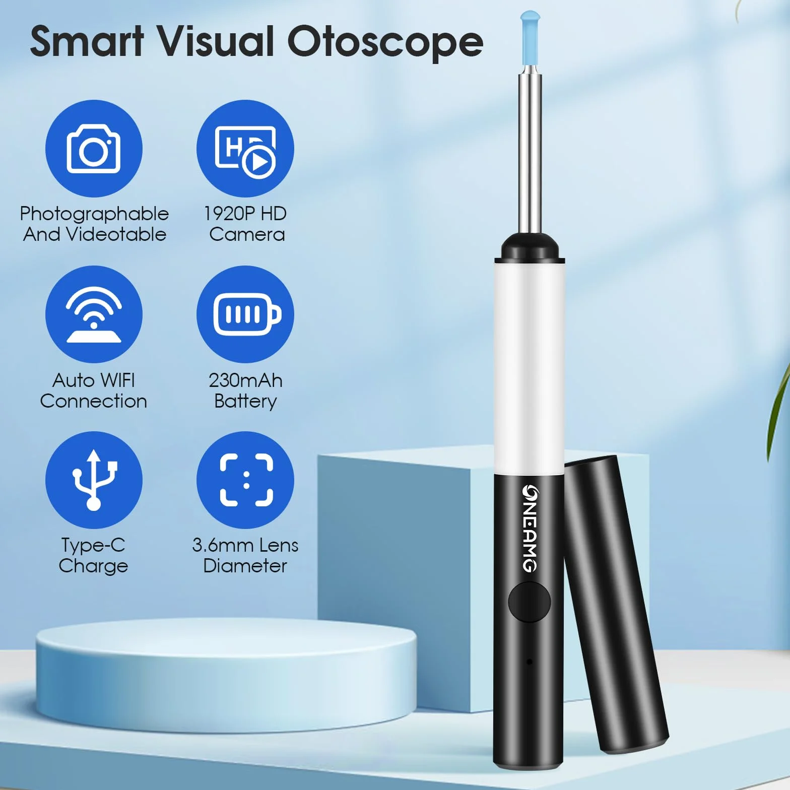 Otoskop do usuwania woskowiny usznej, 1920p HD Otoskop z 6 diodami LED, wodoszczelność IP67, WiFi, urządzenie do czyszczenia uszu z aparatem, urządzenie do czyszczenia uszu dla dorosłych,