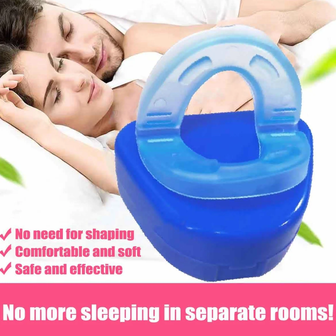 Anti-Snoring Mouthpiece,Food Grade Silicone Material Snore Mouth Guard,Instantly Quiet Antisnoring Device Mouthpiece,Make The Night Quiet,Universal Size for Women & Men (2pcs)
