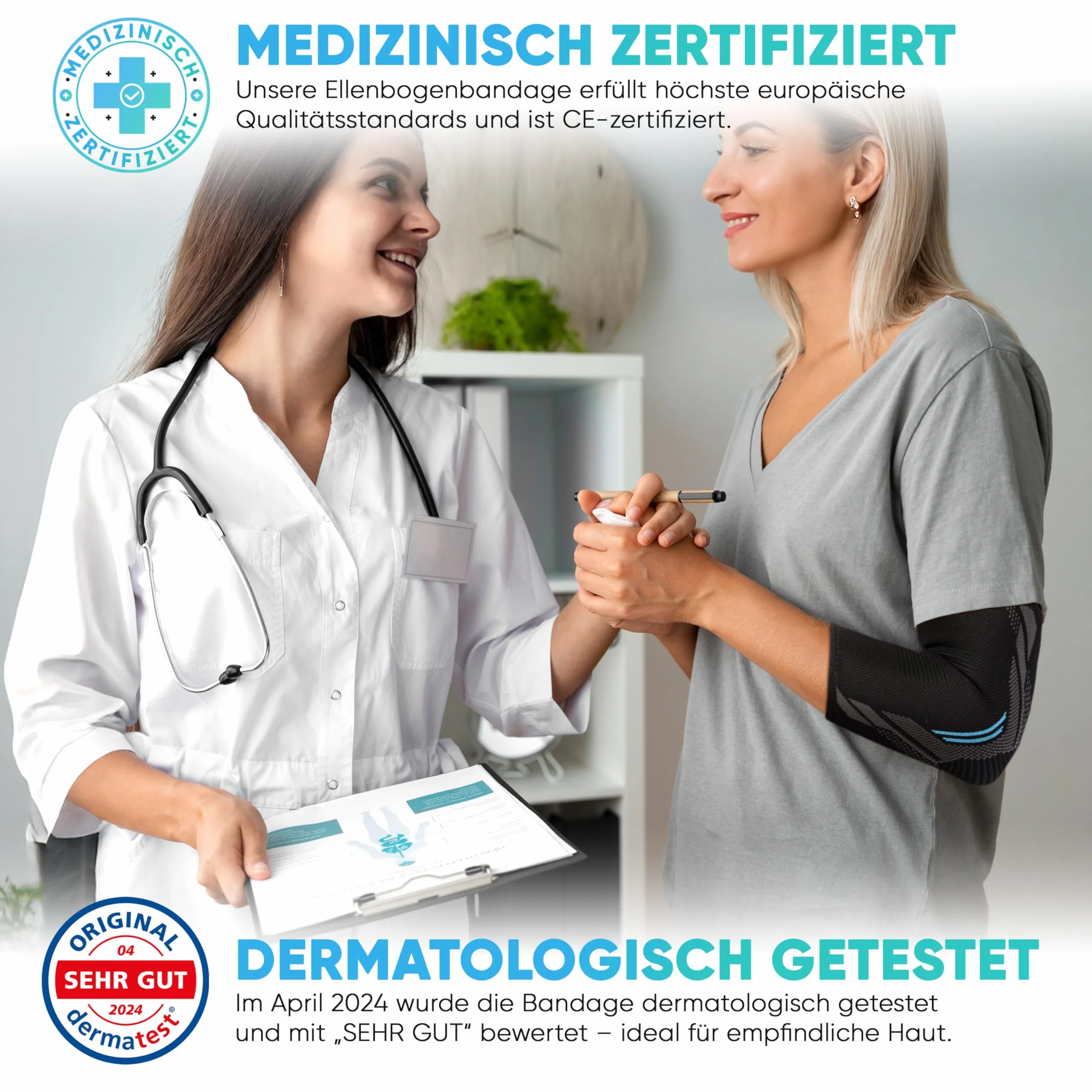 Health Press® Bandaż na łokieć – 1 x bandaż na łokcie, rozm. M – wsparcie łokcia – odciążenie i stabilizacja stawu łokciowego – profesjonalny bandaż kompresyjny – wspierająca bransoletka z prawej i
